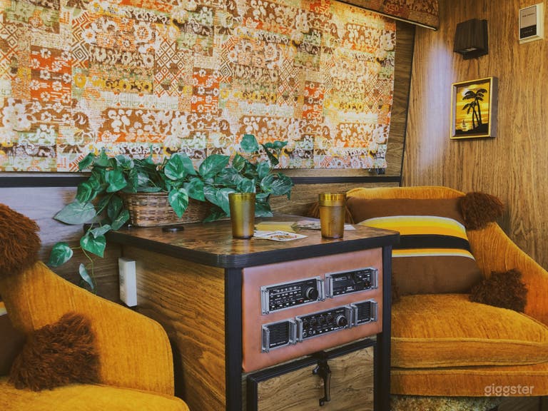  Orange velvet swivel seats and original 70&#x27;s hifi stereo listening station 