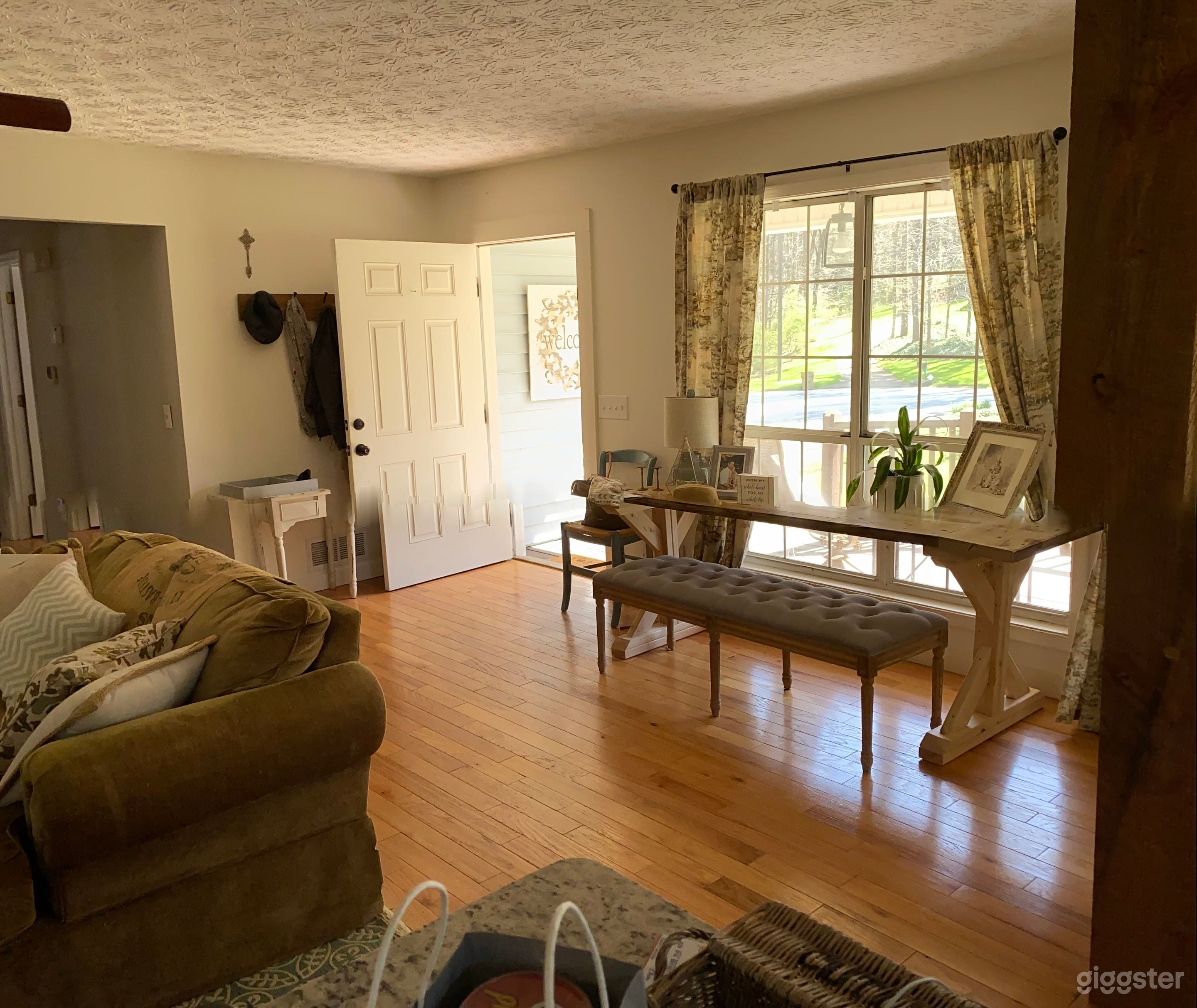 Front door and living room