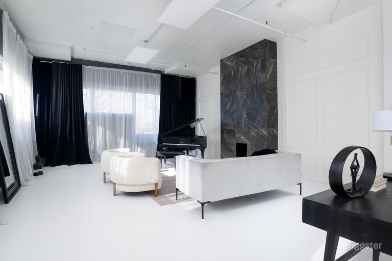  Luxury style loft with marble fireplace and piano 