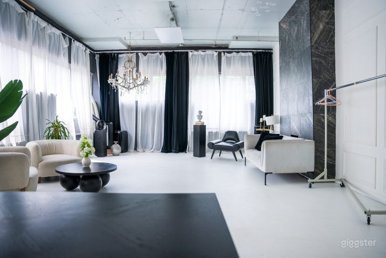  Luxury style loft with marble fireplace and piano 