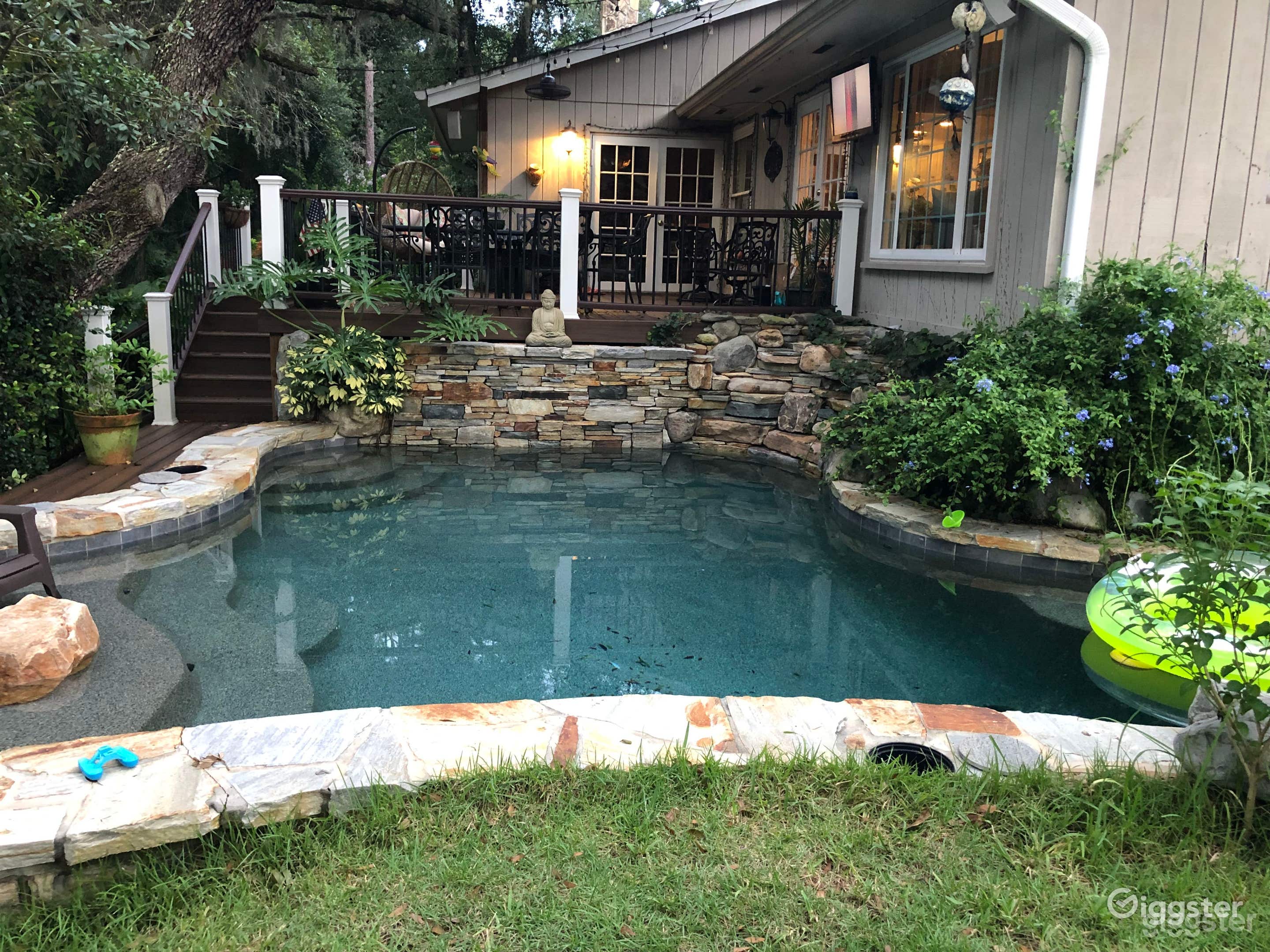 Beautiful backyard Pool with oak trees Photo 1