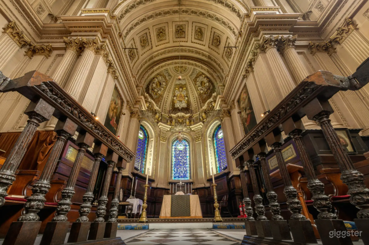 View towards the sanctuary, showing some of the beautiful carved ceiling