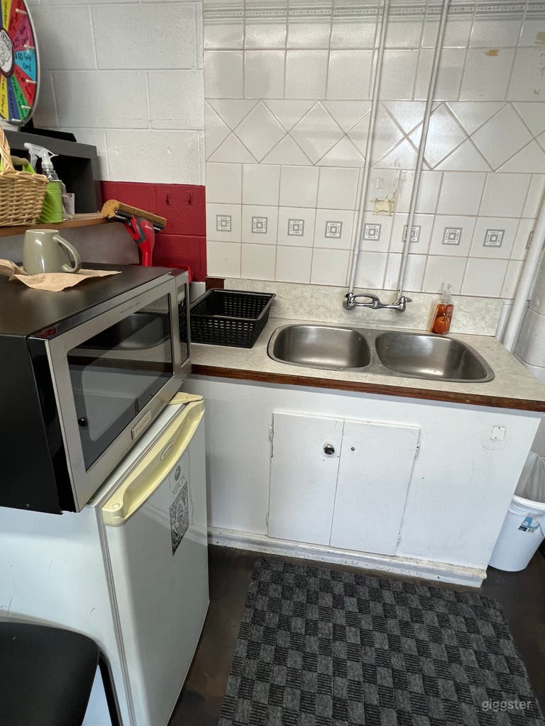  Microwave, mini fridge, sink and coffee maker 