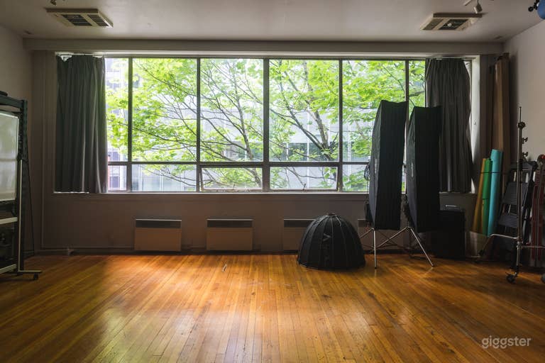  Western wall of the studio is comprised of windows, our main source of natural lighting.  