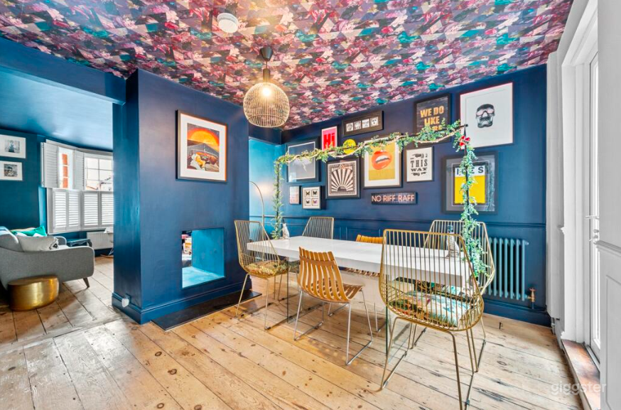 Diner / Wallpapered Ceiling / Eclectic Art Wall