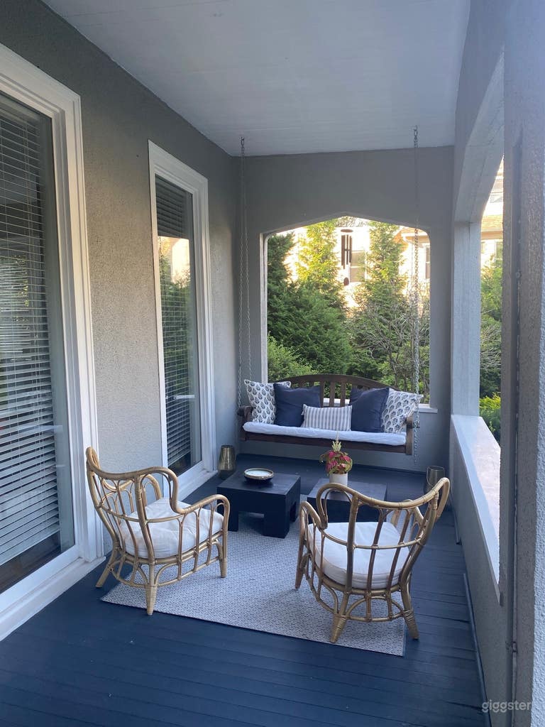 From Porch seating area with swing 