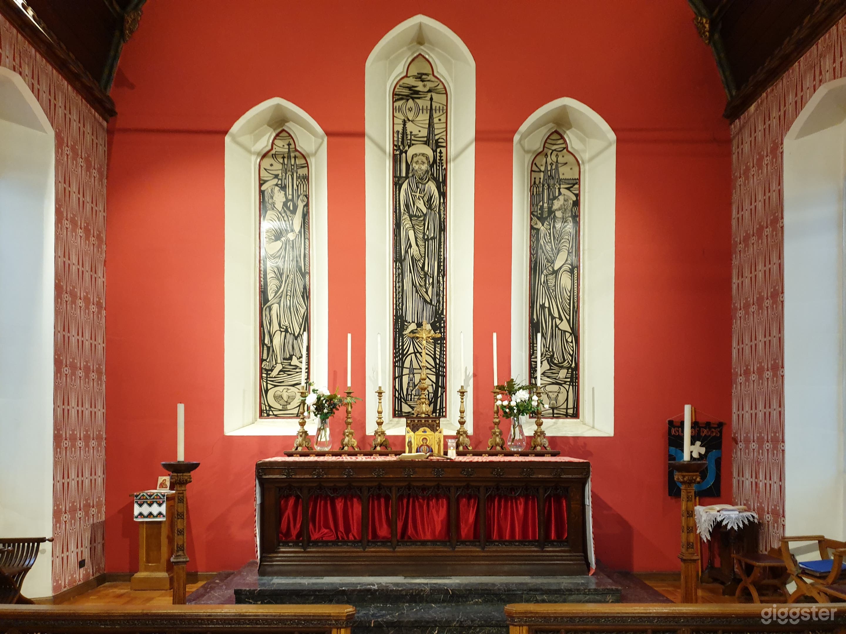 East end of the church space (Altar area). Not rented, but might be in shot.