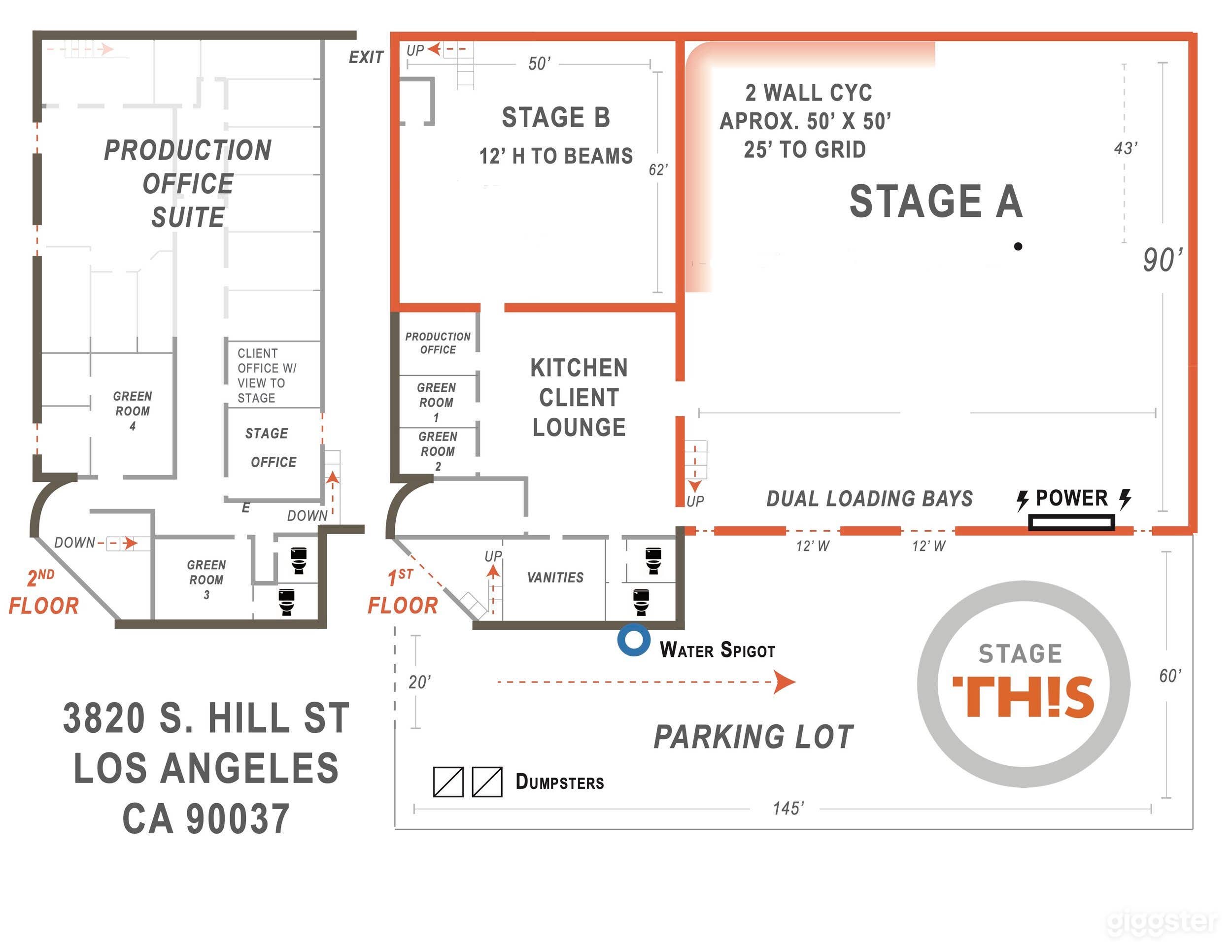 FLOORPLAN
2 STAGES
2 FLOORS OF SUPPORT ROOMS