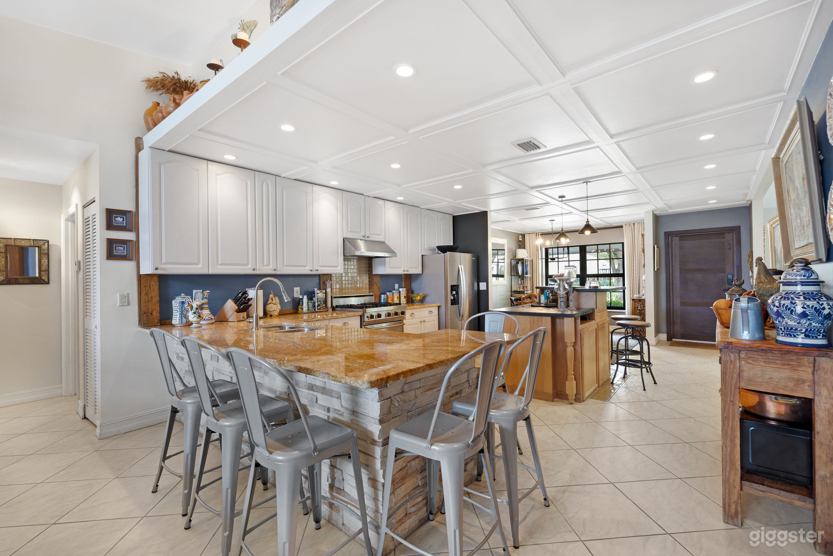 Kitchen with coffered ceiling