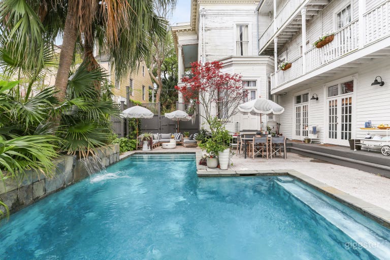  Lush palms by salt water pool. 