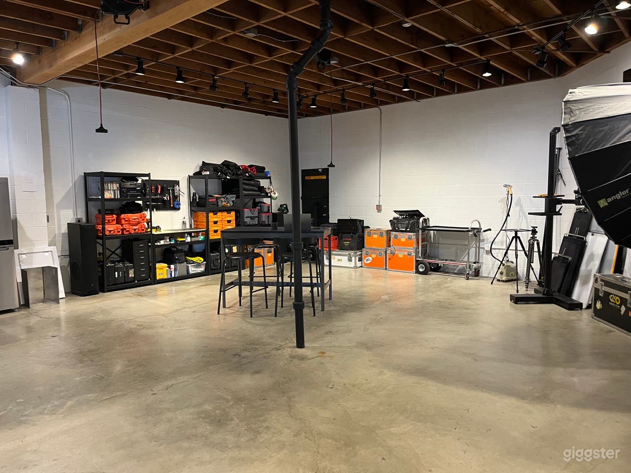 view looking back toward gear shelves