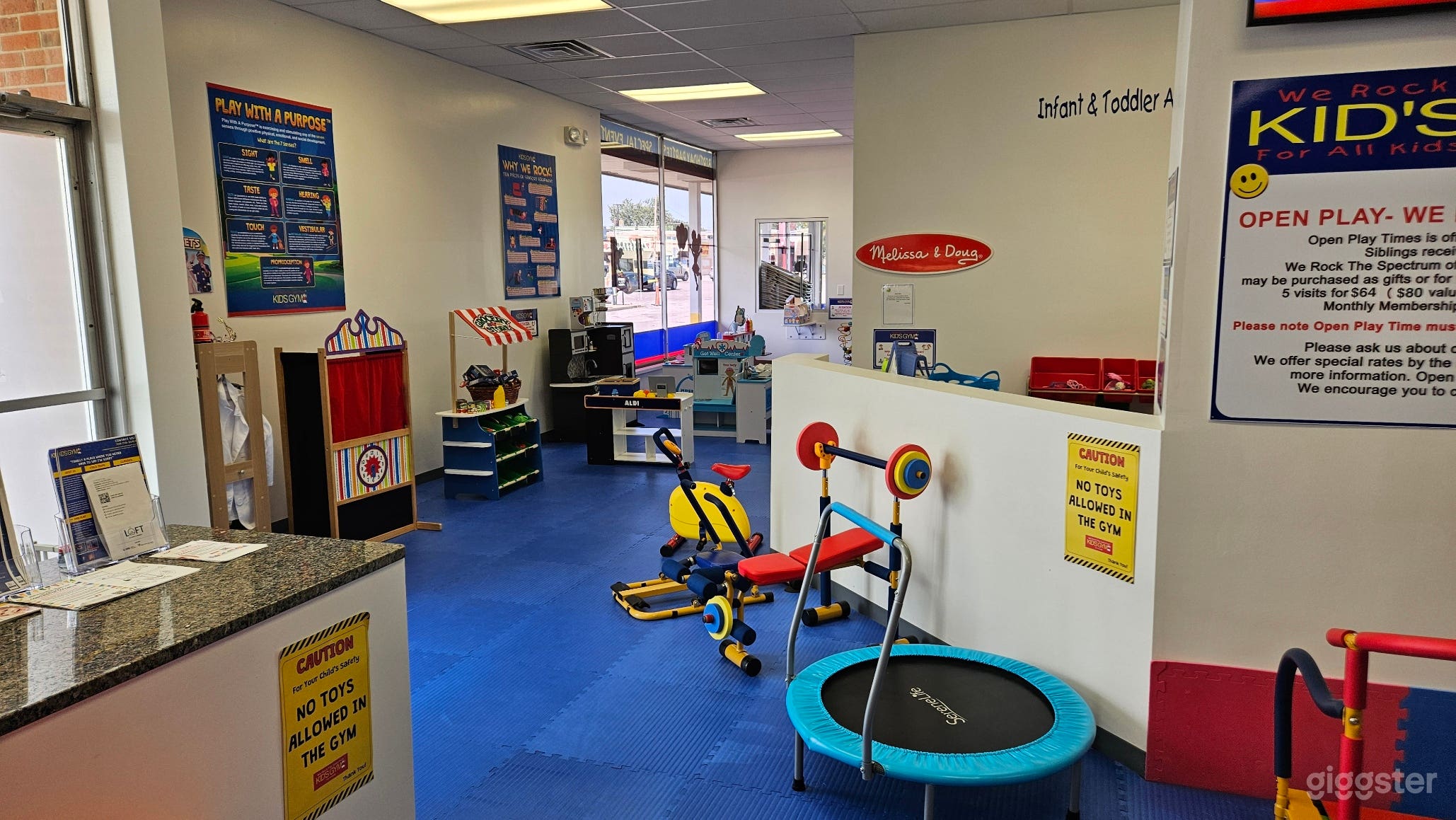 Toddler gym, costumes, and imagination area