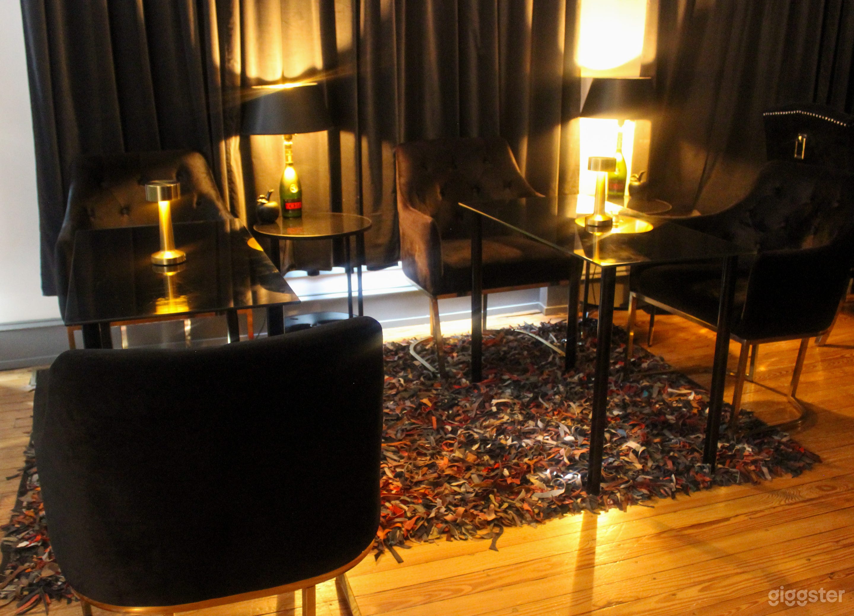 4 Club Chairs with tables providing seats dining for 6