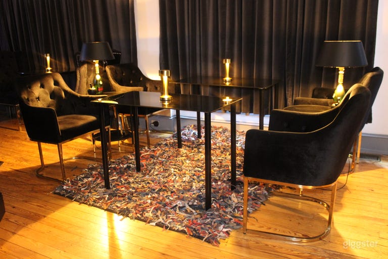  4 Club Chairs with tables providing seats dining for 6 