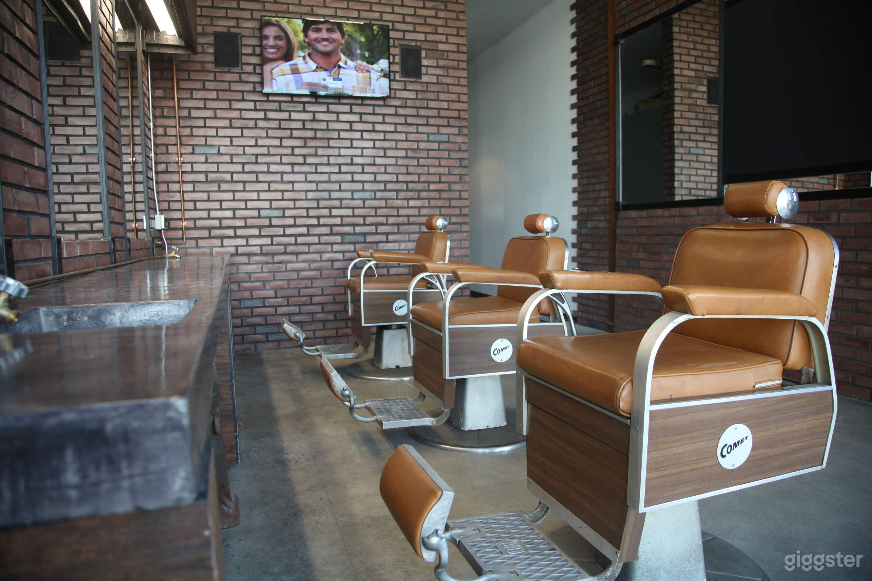 concrete countertops and exposed bricks 