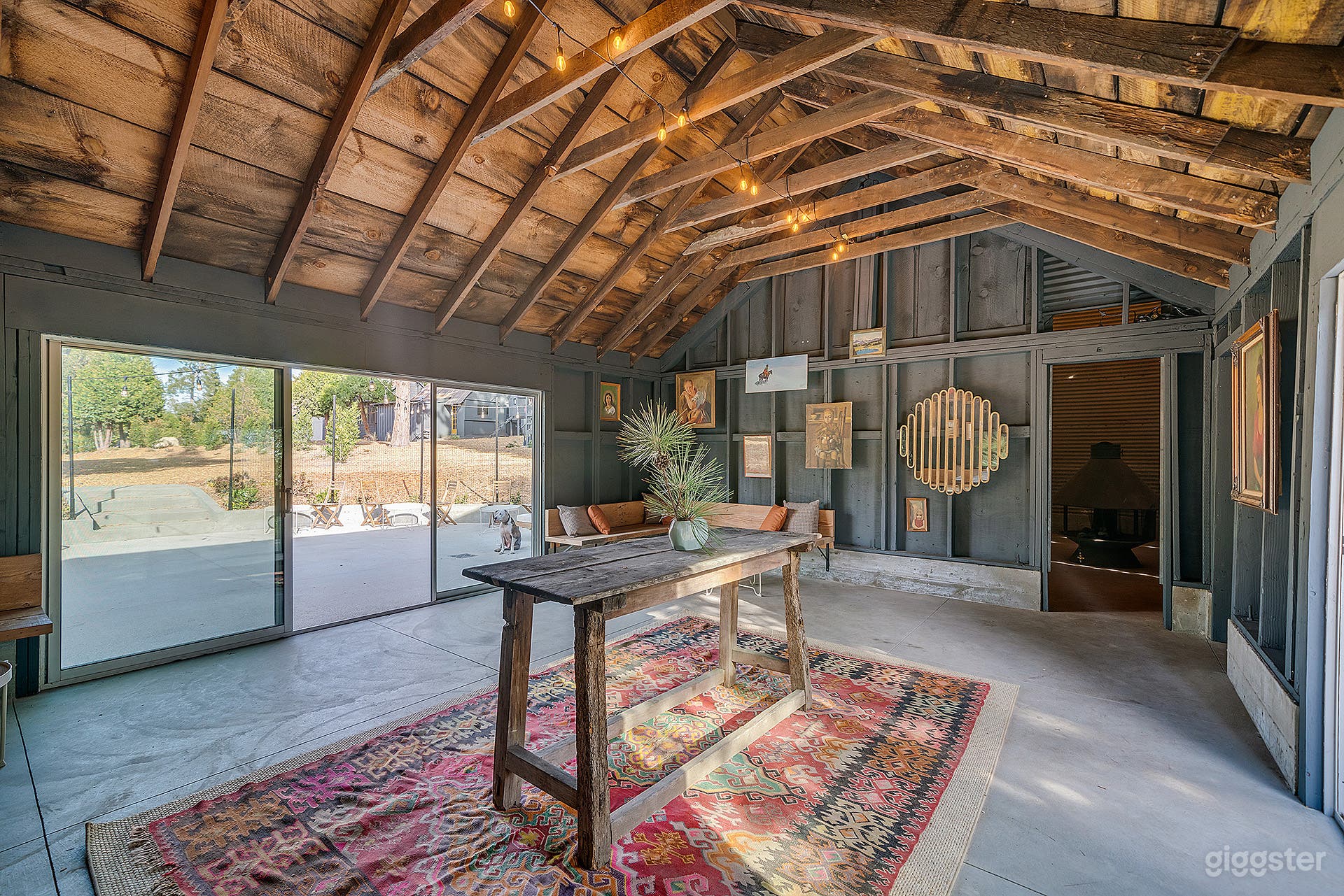 Inside Barn can be used for gatherings, dining, gallery, workshops, exercise, etc.