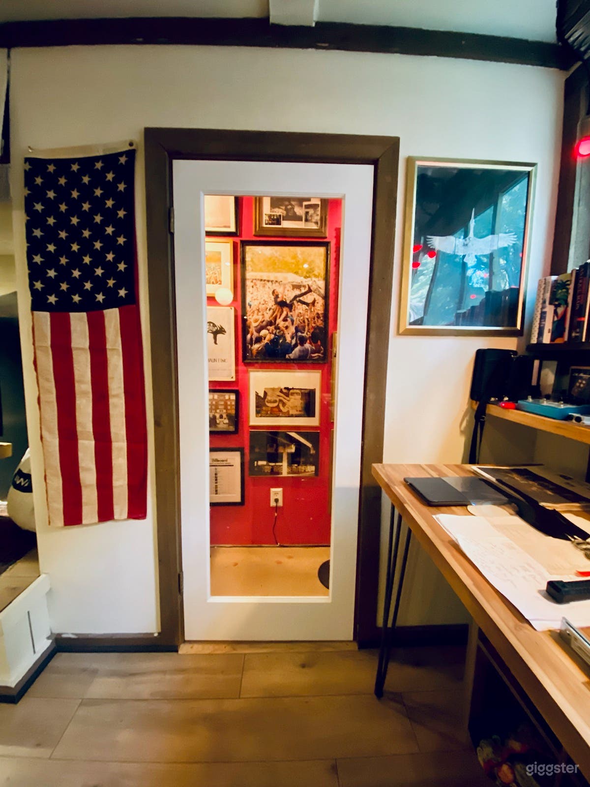 View of the vocal booth in the downstairs music studio.