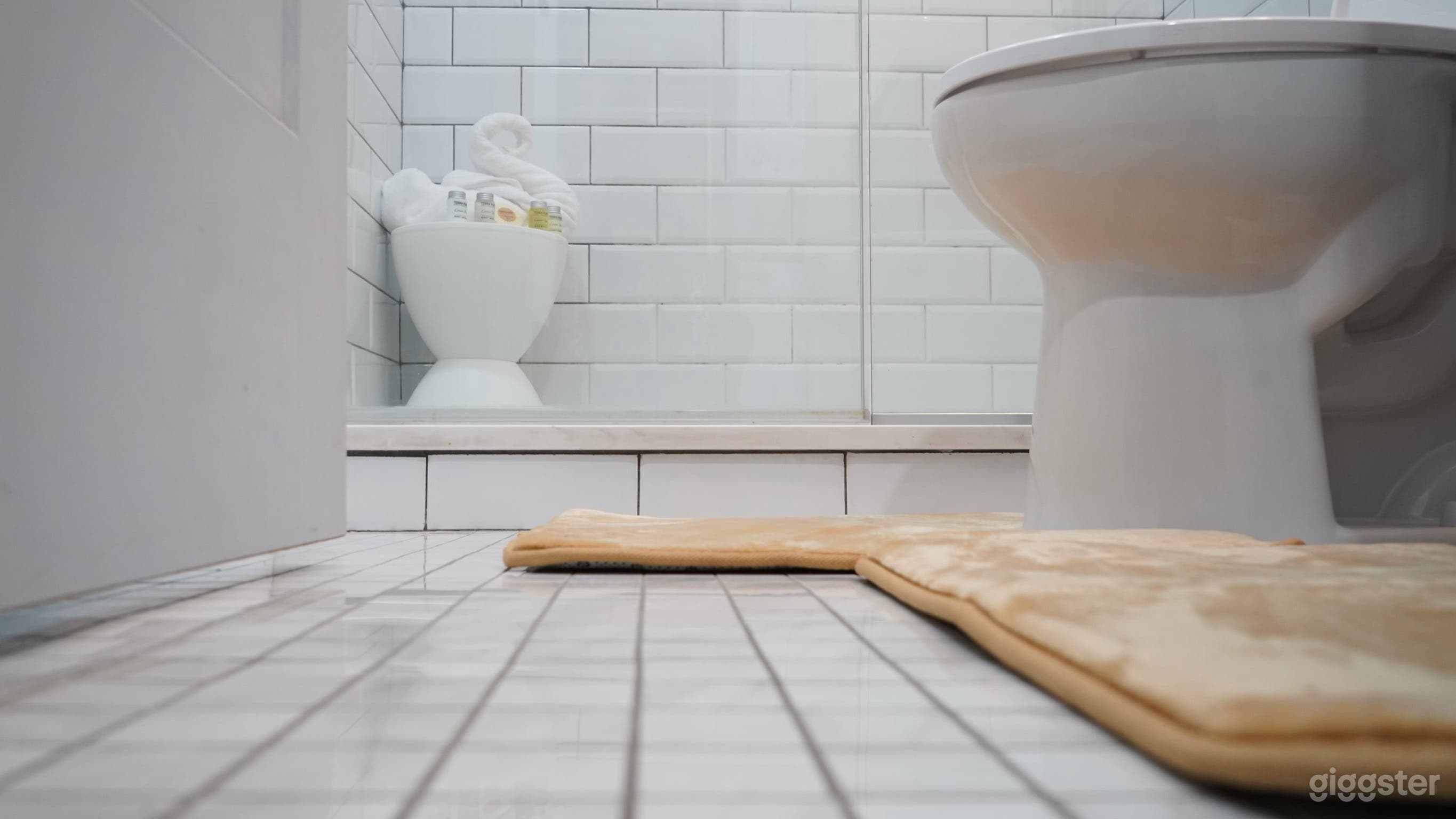 All white stand in shower + stand in shower caddy