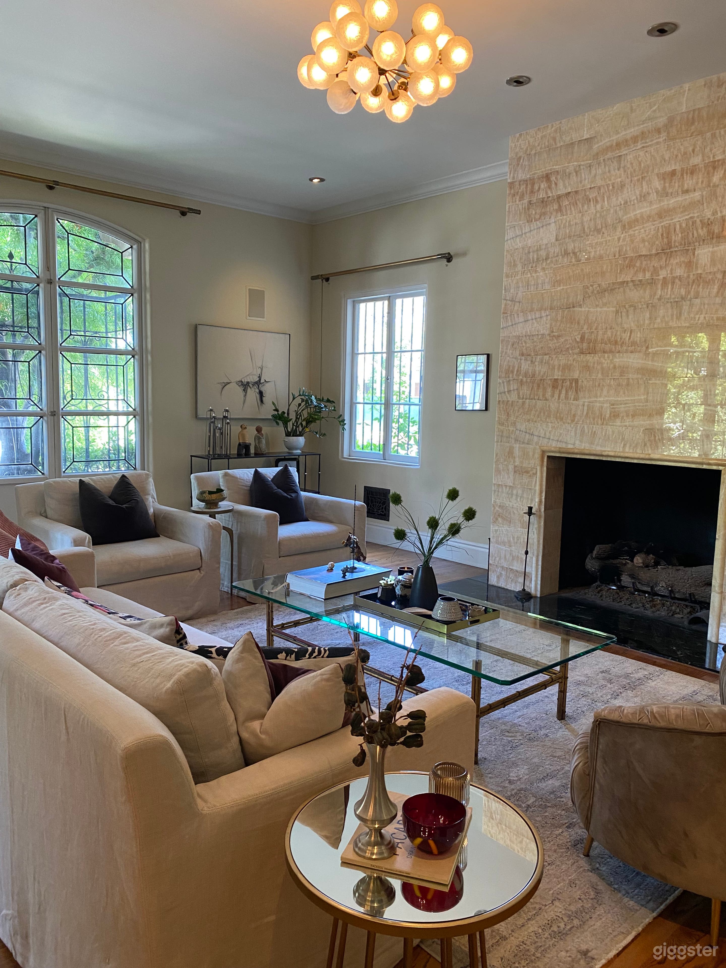 Formal living room. Onyx fireplace 