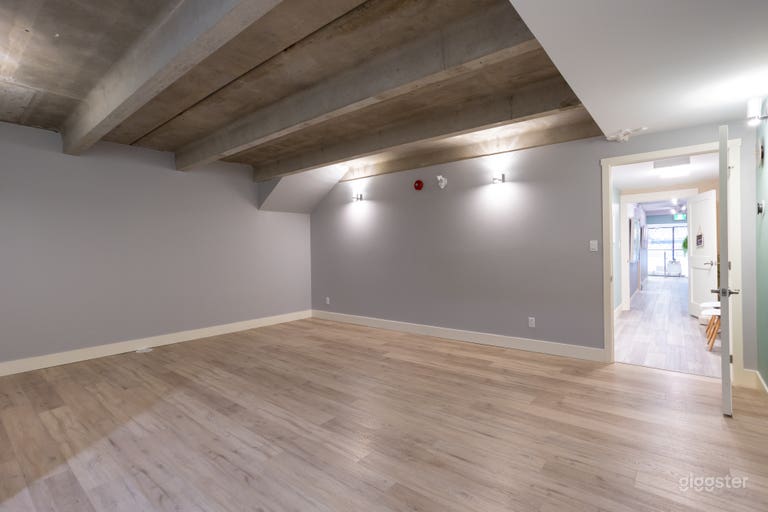 Cute yoga studio with concrete ceilings and JBL sound system 