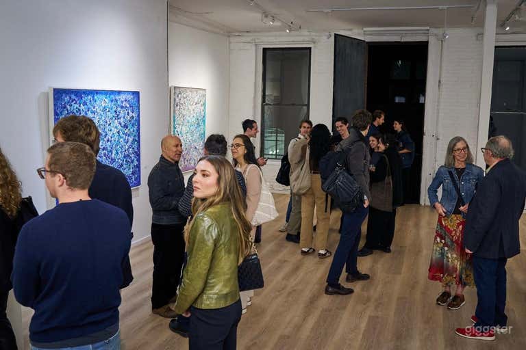  A vibrant crowd gathered for an opening reception, showcasing the gallery’s capacity to host dynamic, well-attended events. The venue provides an engaging environment for artists, brands, and visitors alike. 
