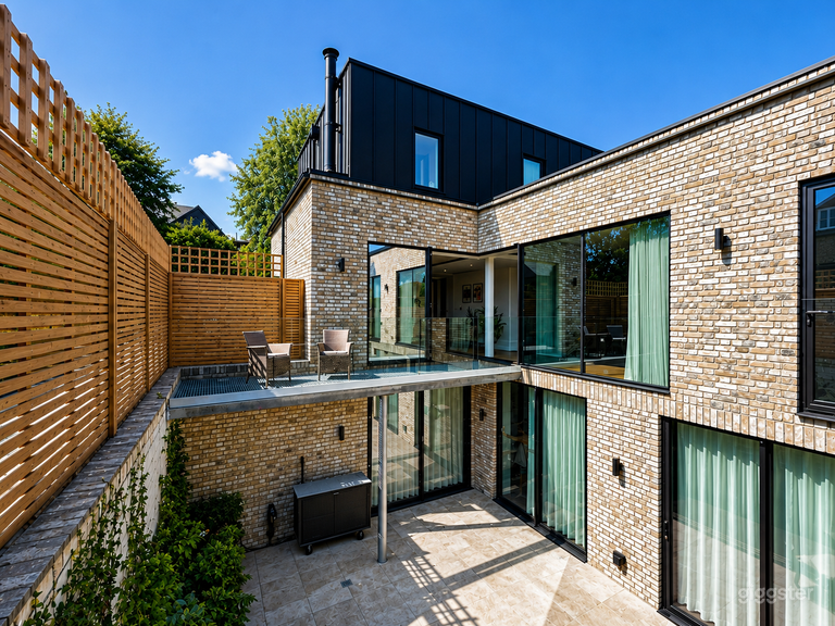  Cool Modern Home, Panoramic Glass, Courtyard & Log Burner 