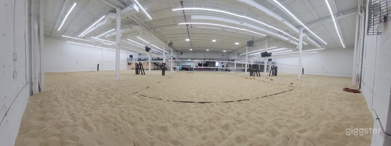  Giant warehouse with 3 sand volleyball courts 