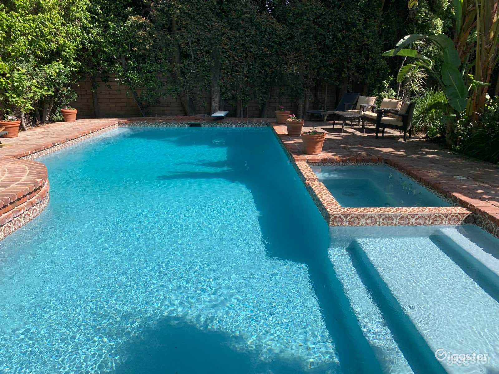 Large pool and hot tub in lush private backyard Photo 3