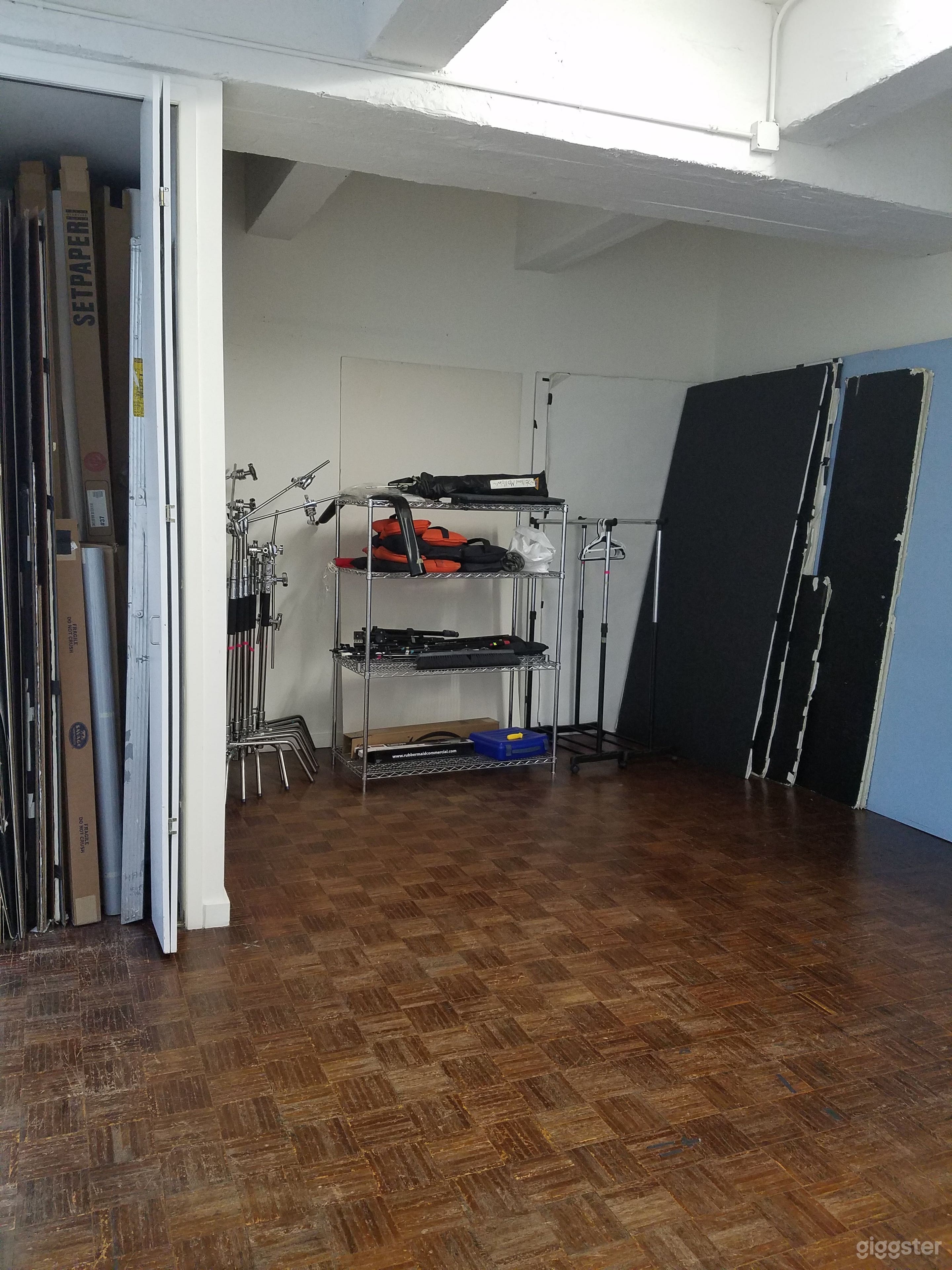 equipment; foam boards,c-stands,backdrops, tripods, continuous lights, poles, sand bags, and clamps.