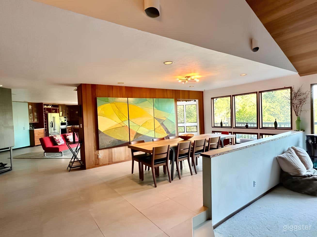 Dining room table seats 12, can be expanded to 18.