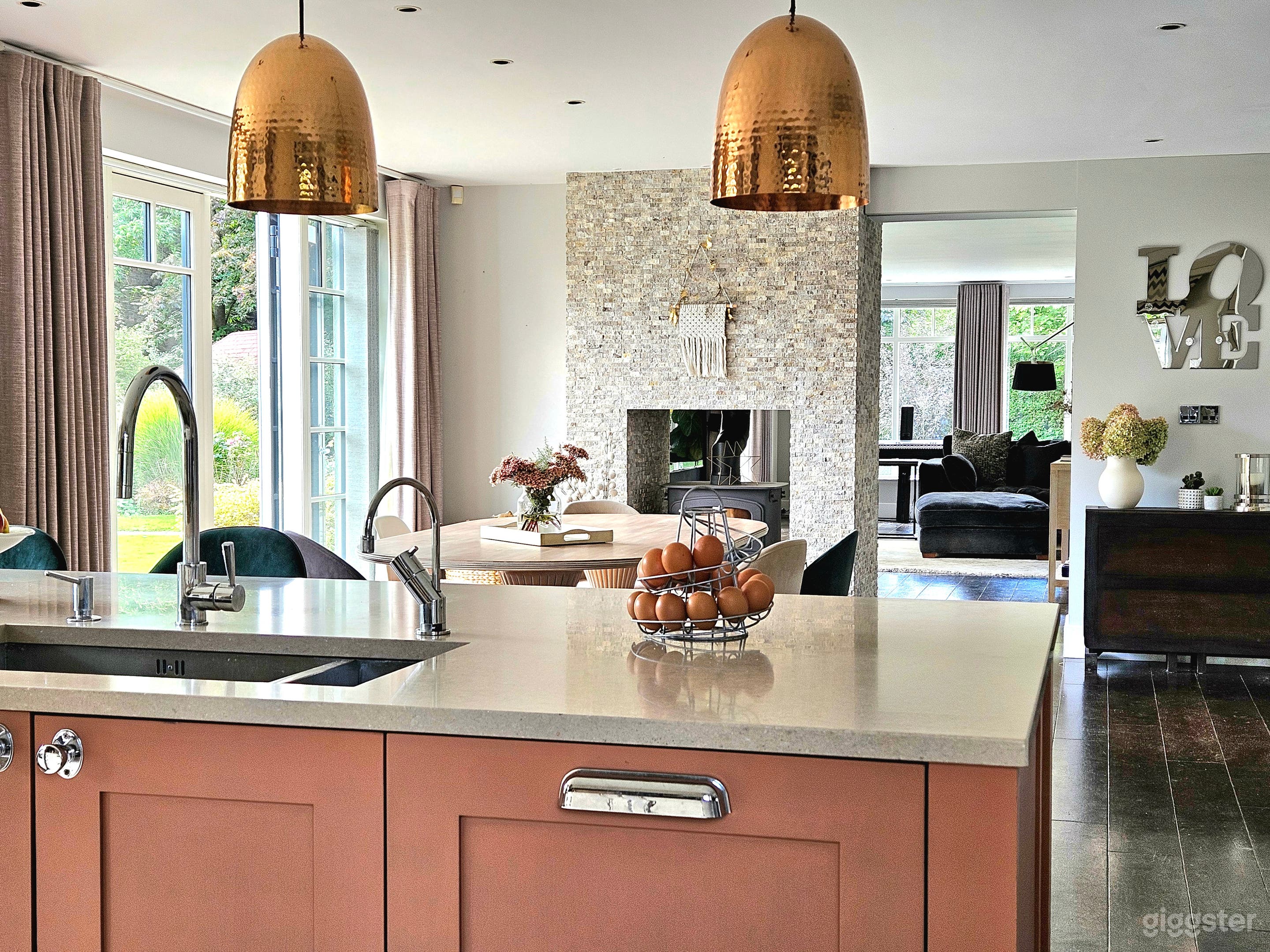 Open plan living with kitchen diner and living room
