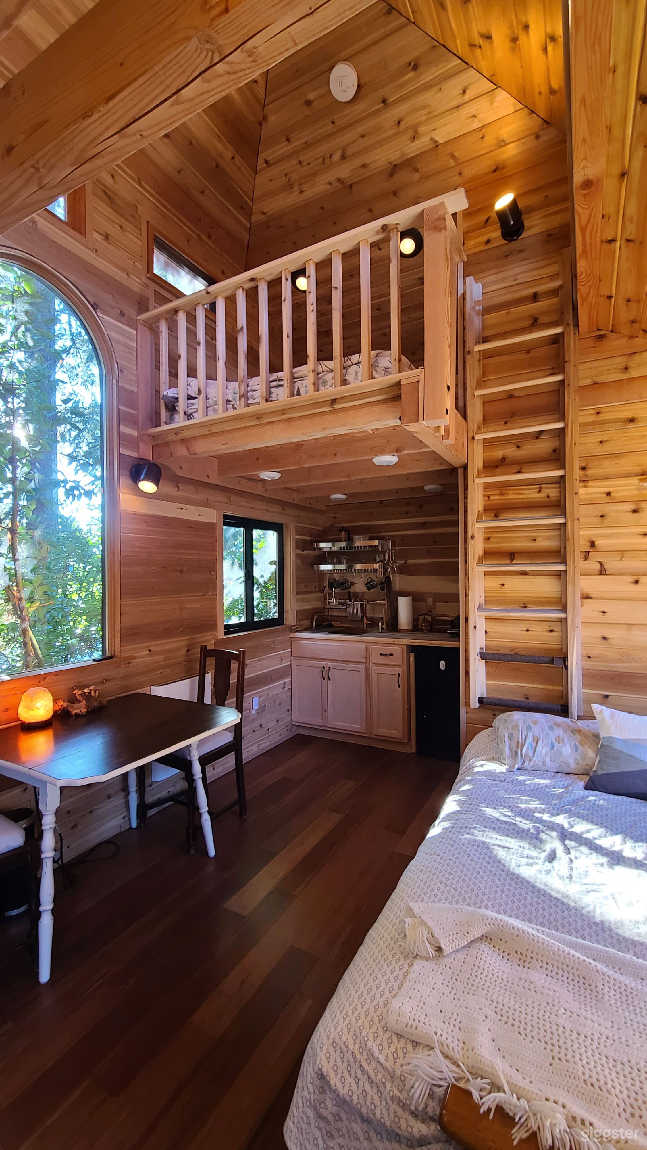 Multi-level, rustic interior with lots of light