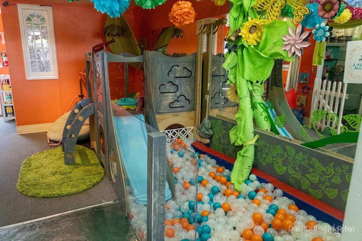 Climbing equipment and ball pit.