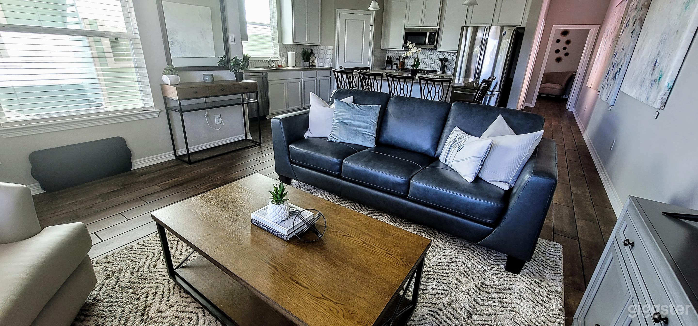 Open living room and kitchen area