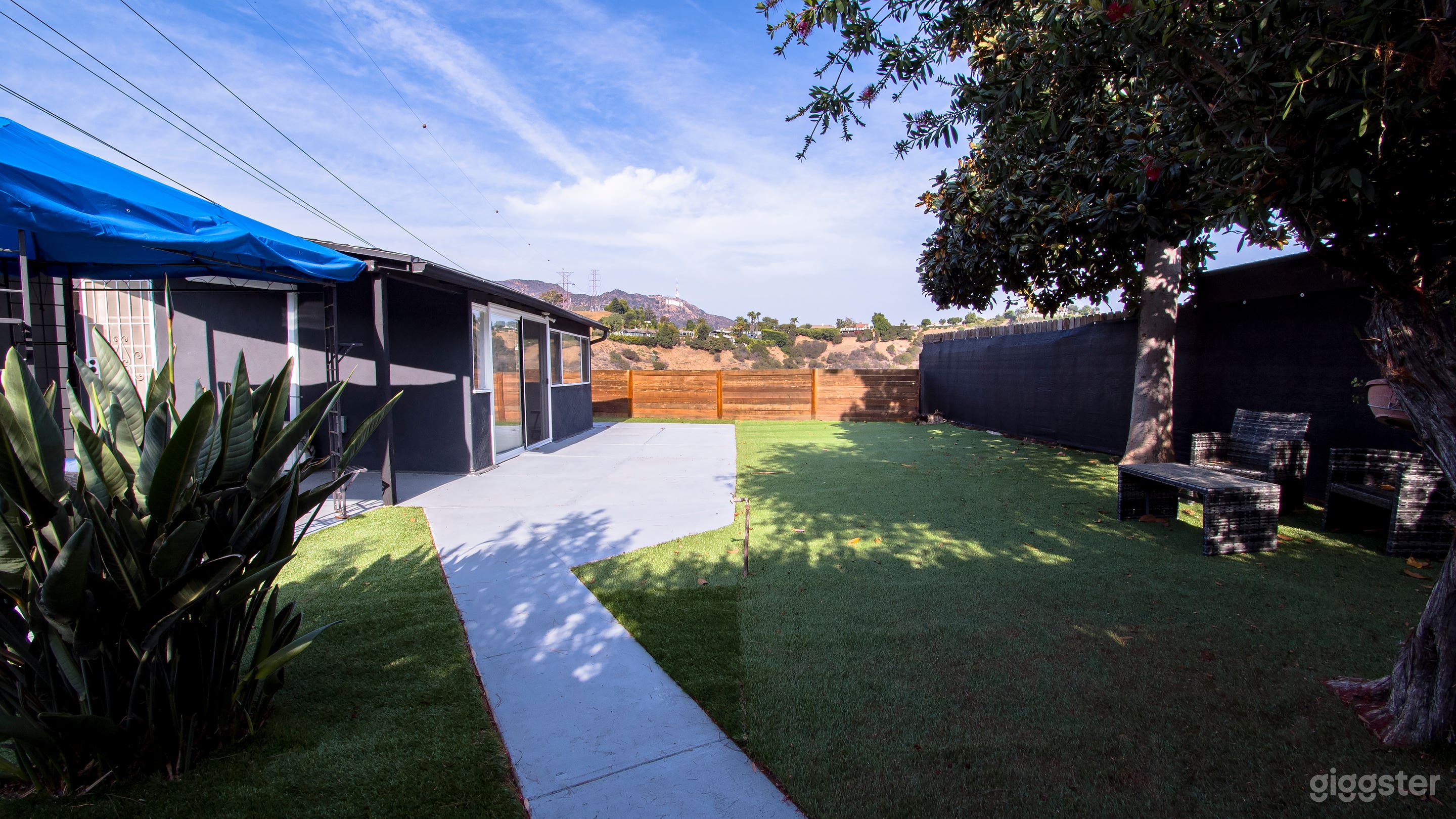 Back yard with mature trees 