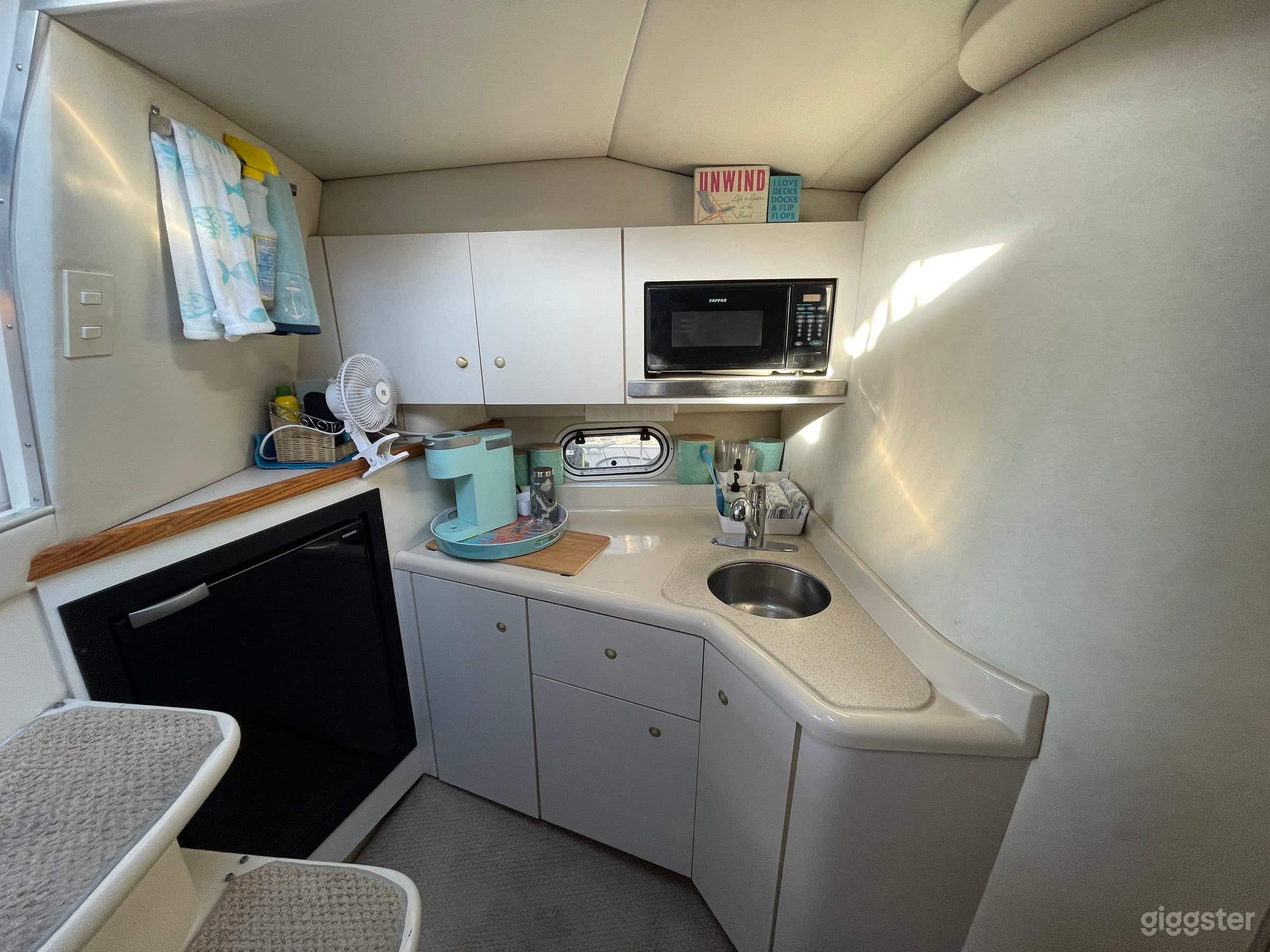 Refrigerator, microwave, and bar area