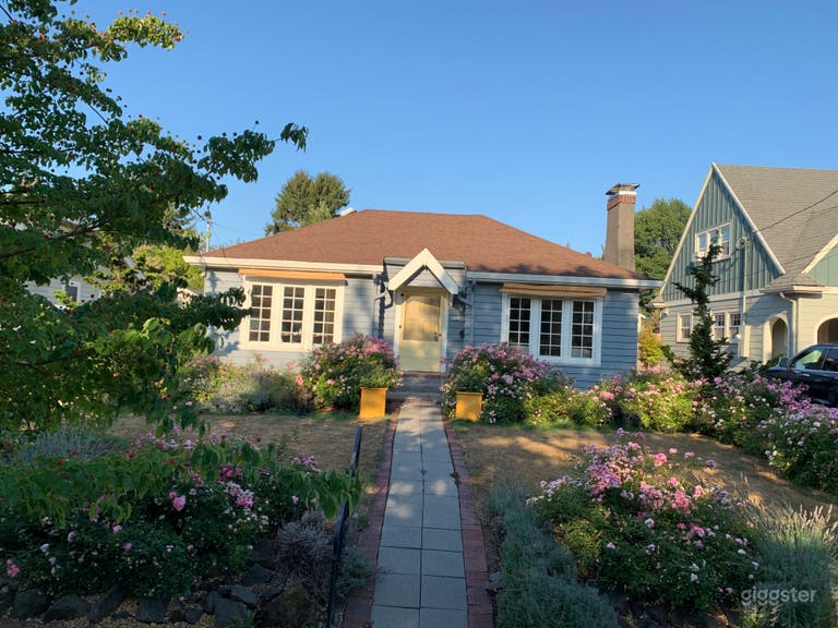  Pink roses in front during summer.  