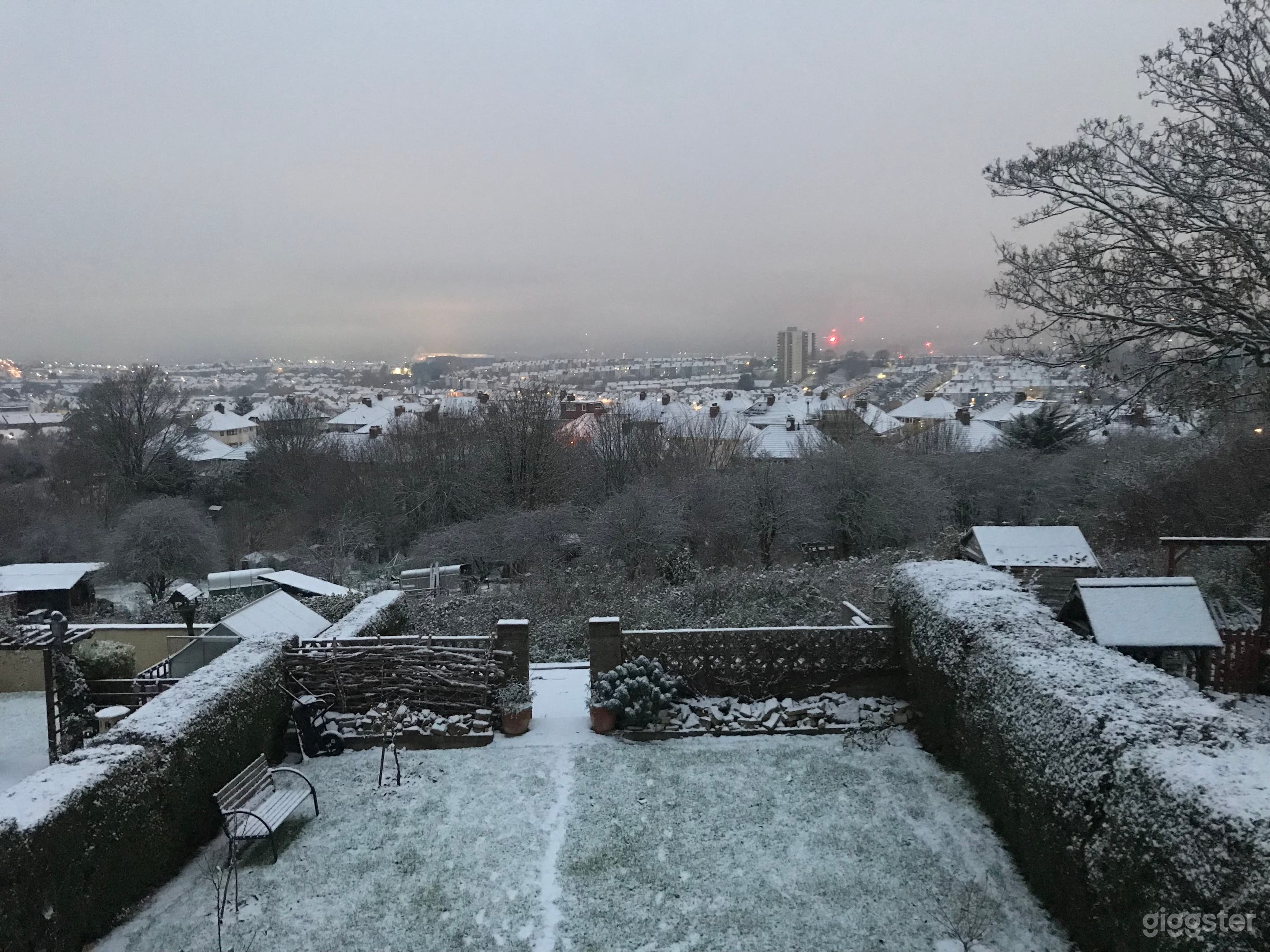 Snowy Garden &amp; Bristol view