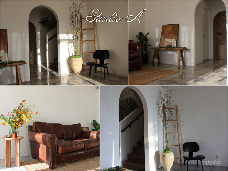  STUDIO A si trova al primo piano ed è collegato al magazzino. Questa stanza dispone di:
- bellissima luce naturale
- pareti dipinte con lavaggio a calce
- finestre con tende di lino bianche
- divano in vera pelle
- specchio a figura intera
- decorazioni d'ispirazione vintage 