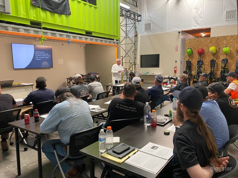  Our Workshop is our 24 person capacity space. Set it up for presentation style training or use  our expanse of equipment and towers to do practical training. 