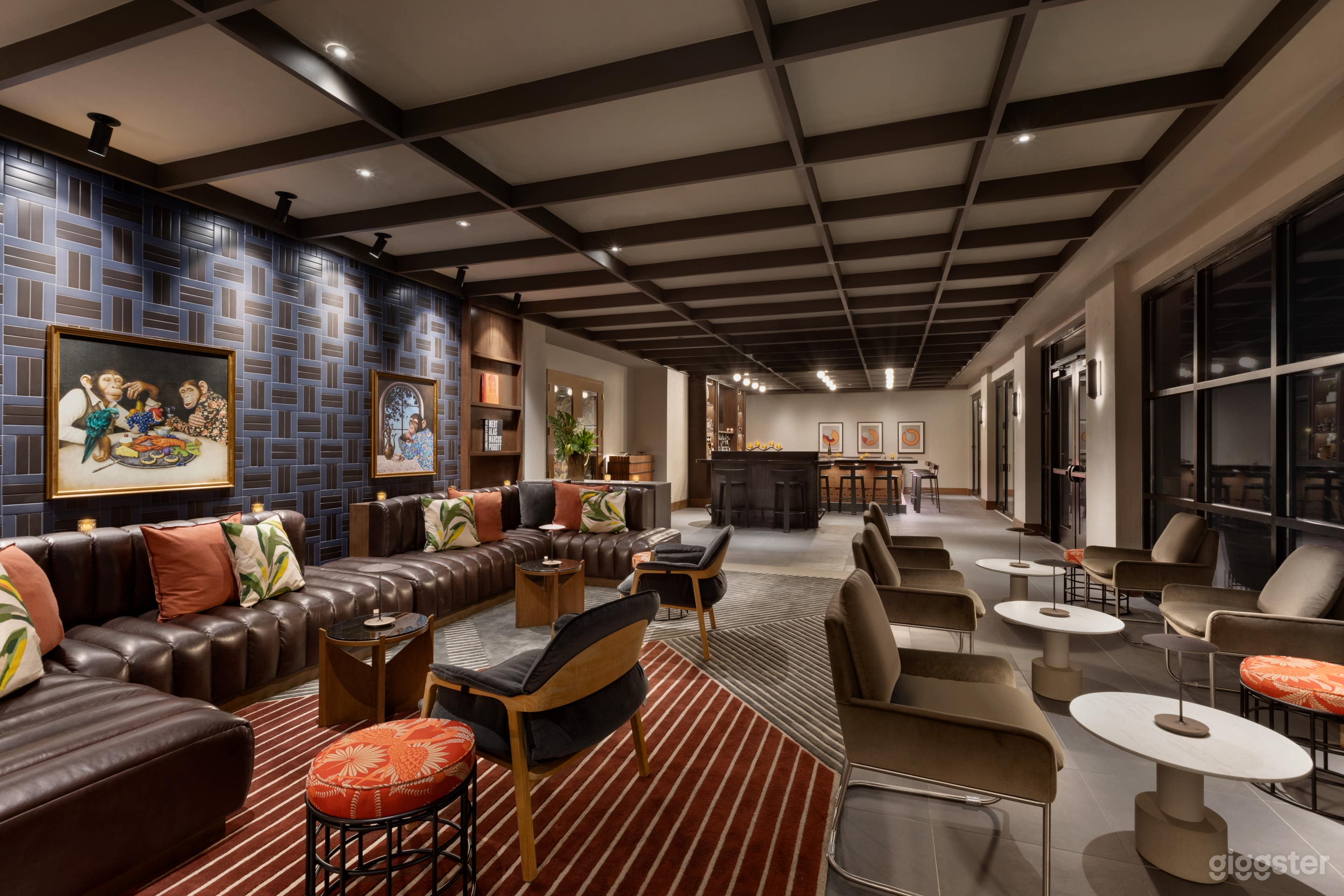 Baker &amp; Able Rooftop Lounge Indoor Seating with Floor to Ceiling Windows