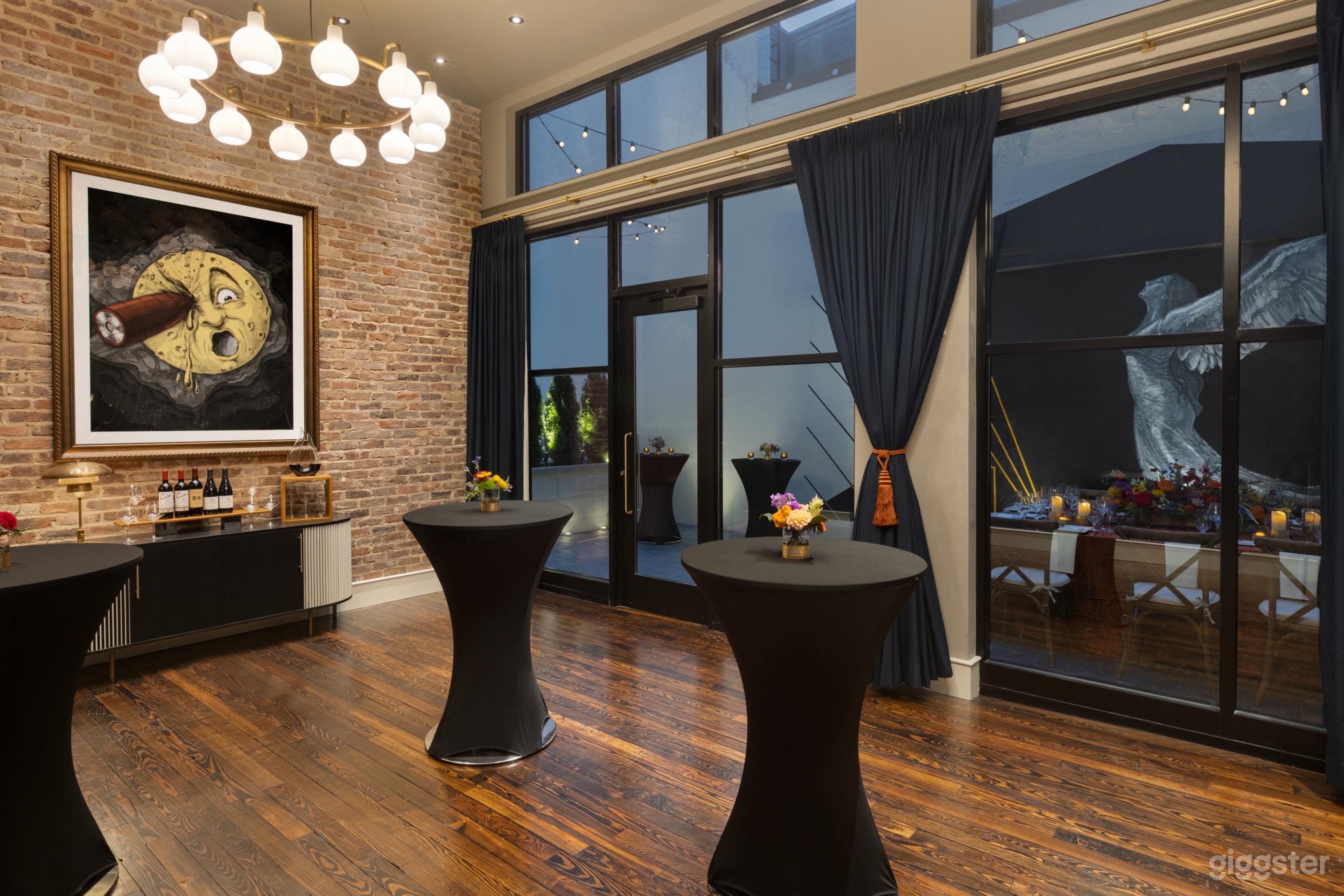 Ember Private Dining Room with Adjacent Outdoor Terrace with Illuminated Mural