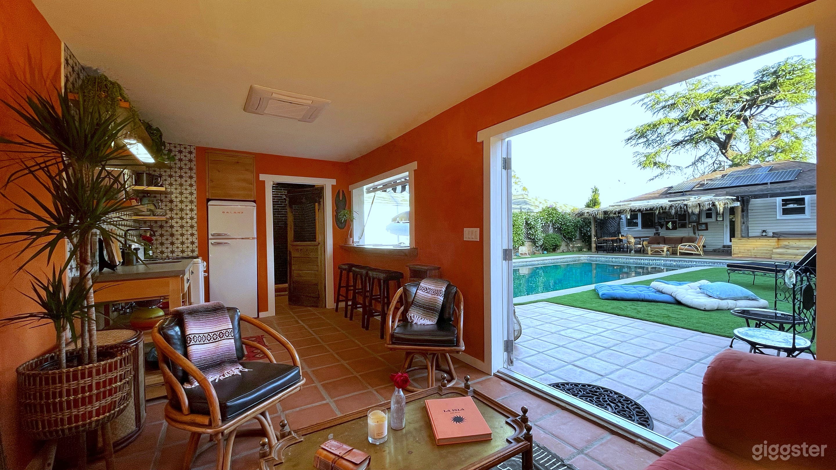 Spanish Jungalow Casita with French open doors to the pool.