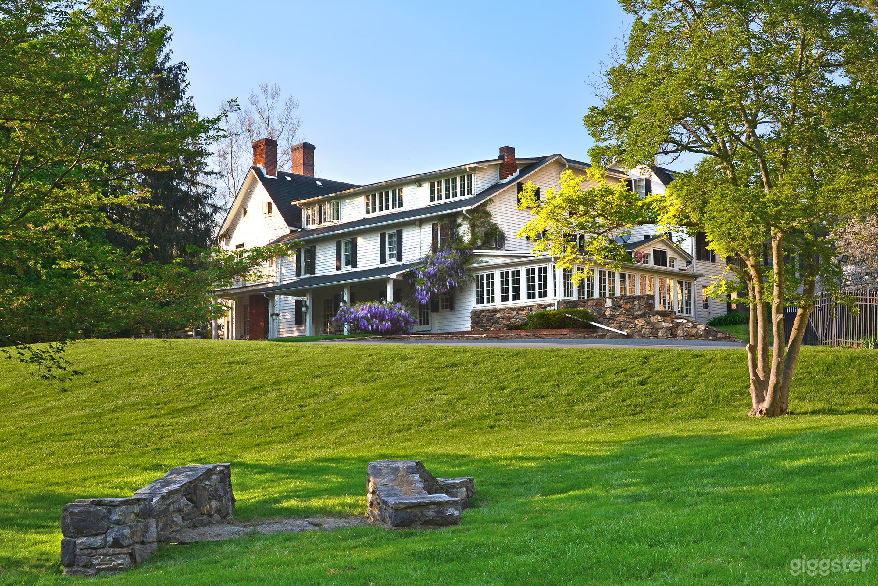 Original building for Oldfields. First floor has parlors, sitting areas, sun rooms -- in addition to office. Second and third floor contain apartments and former classrooms. All apartments are unoccupied and unfurnished.