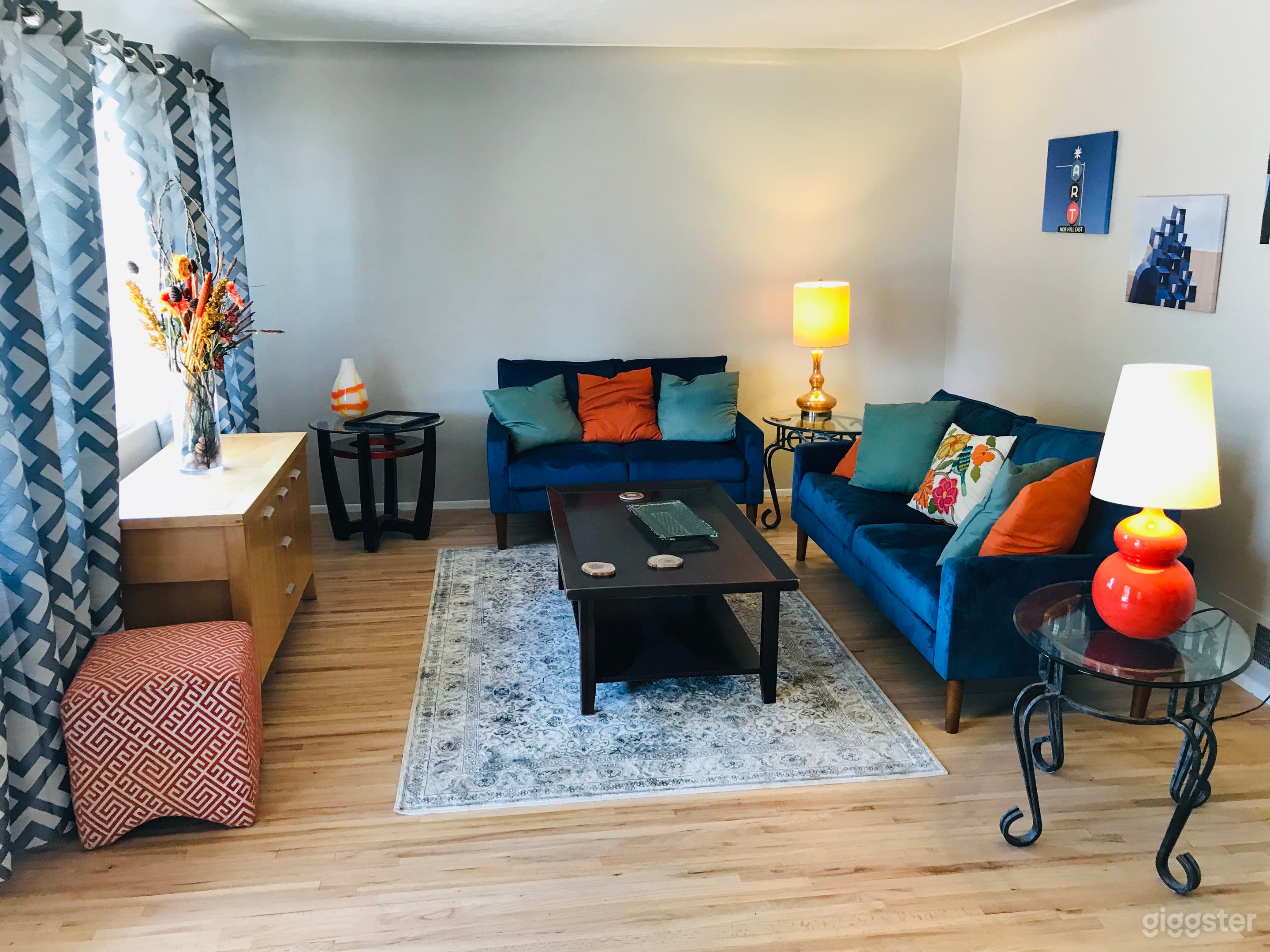 Beautiful living room with original hardwood floors 