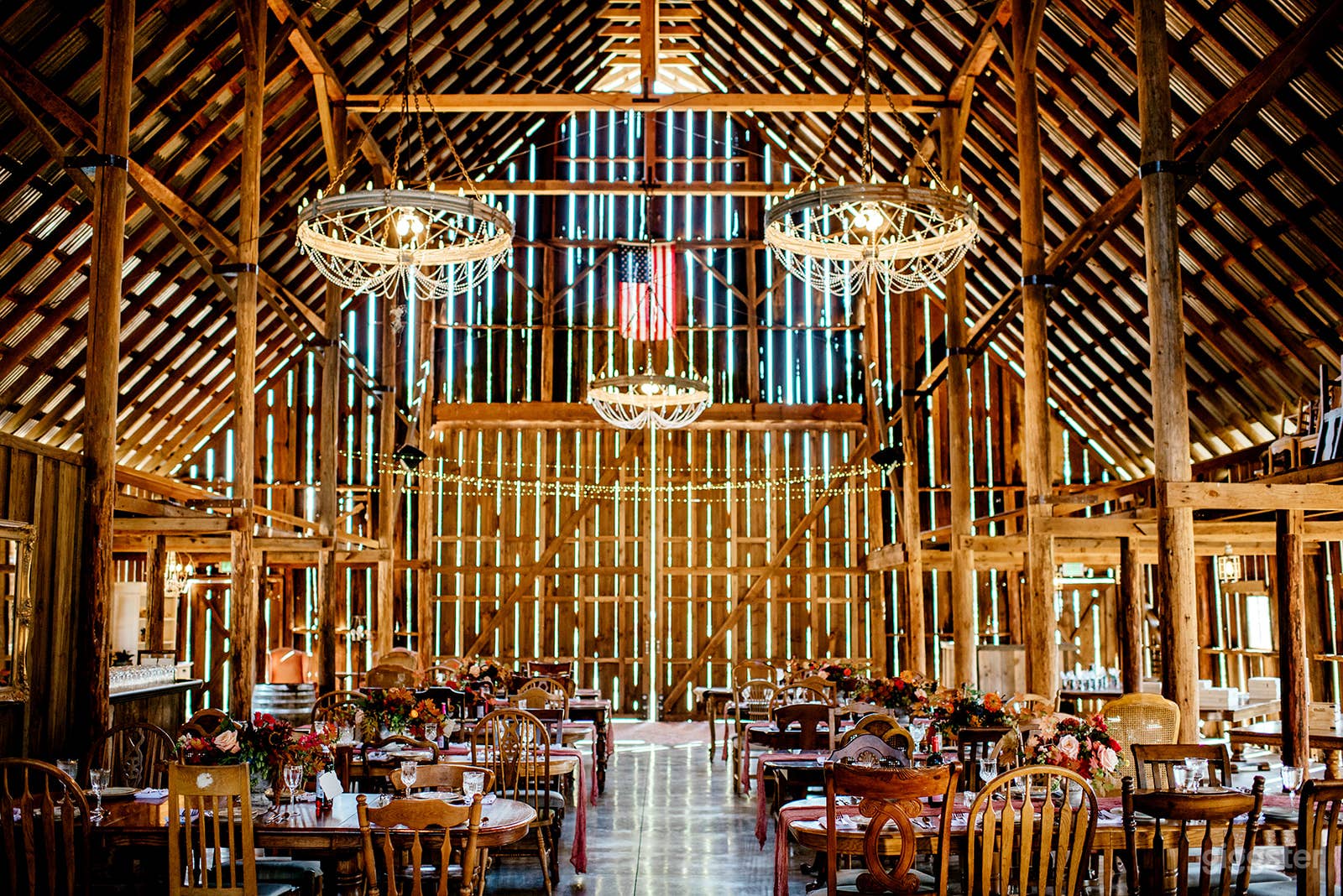 Interior facing south entrance and barn doors