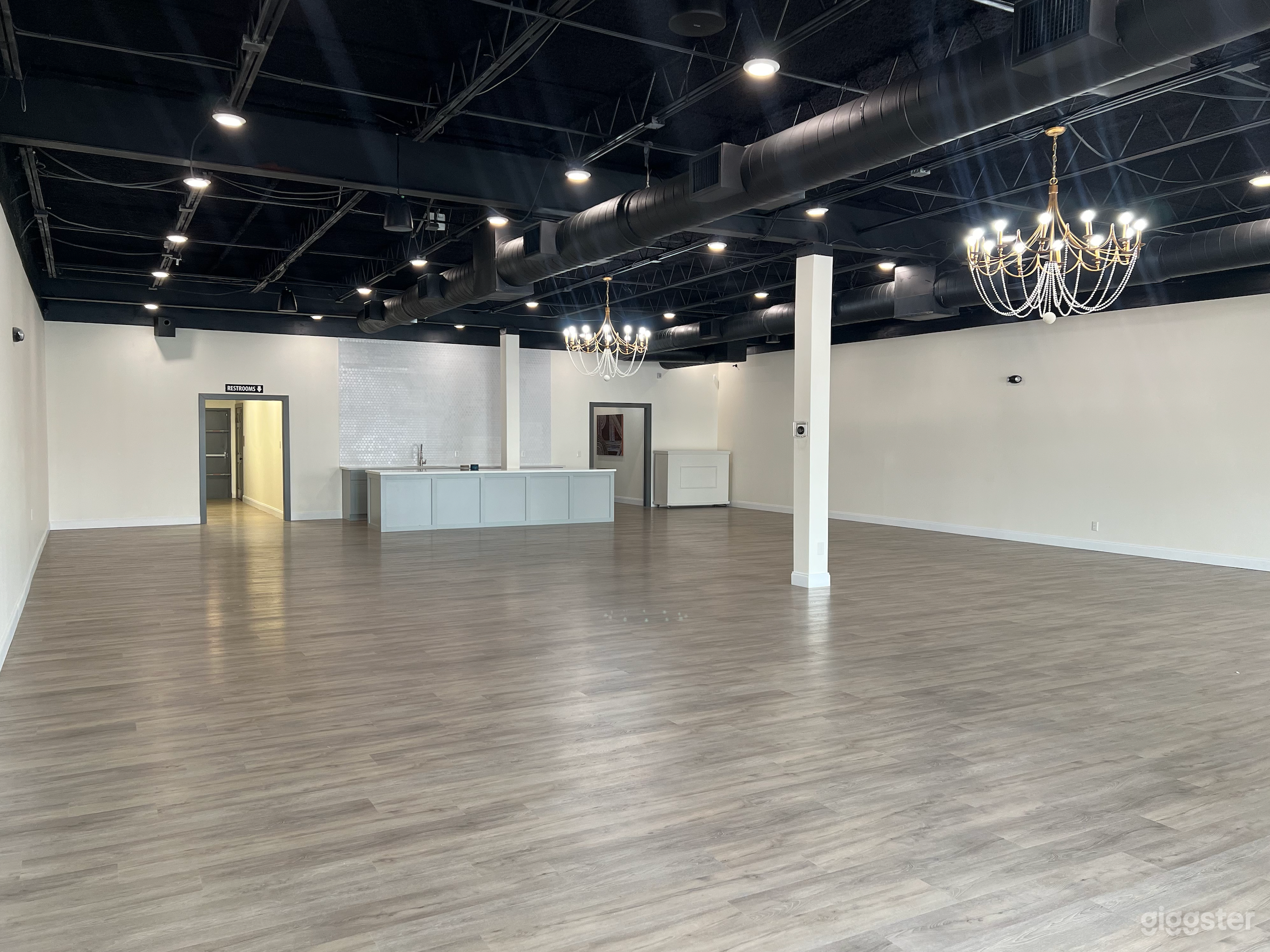 Open concept venue with a contemporary aesthetic.