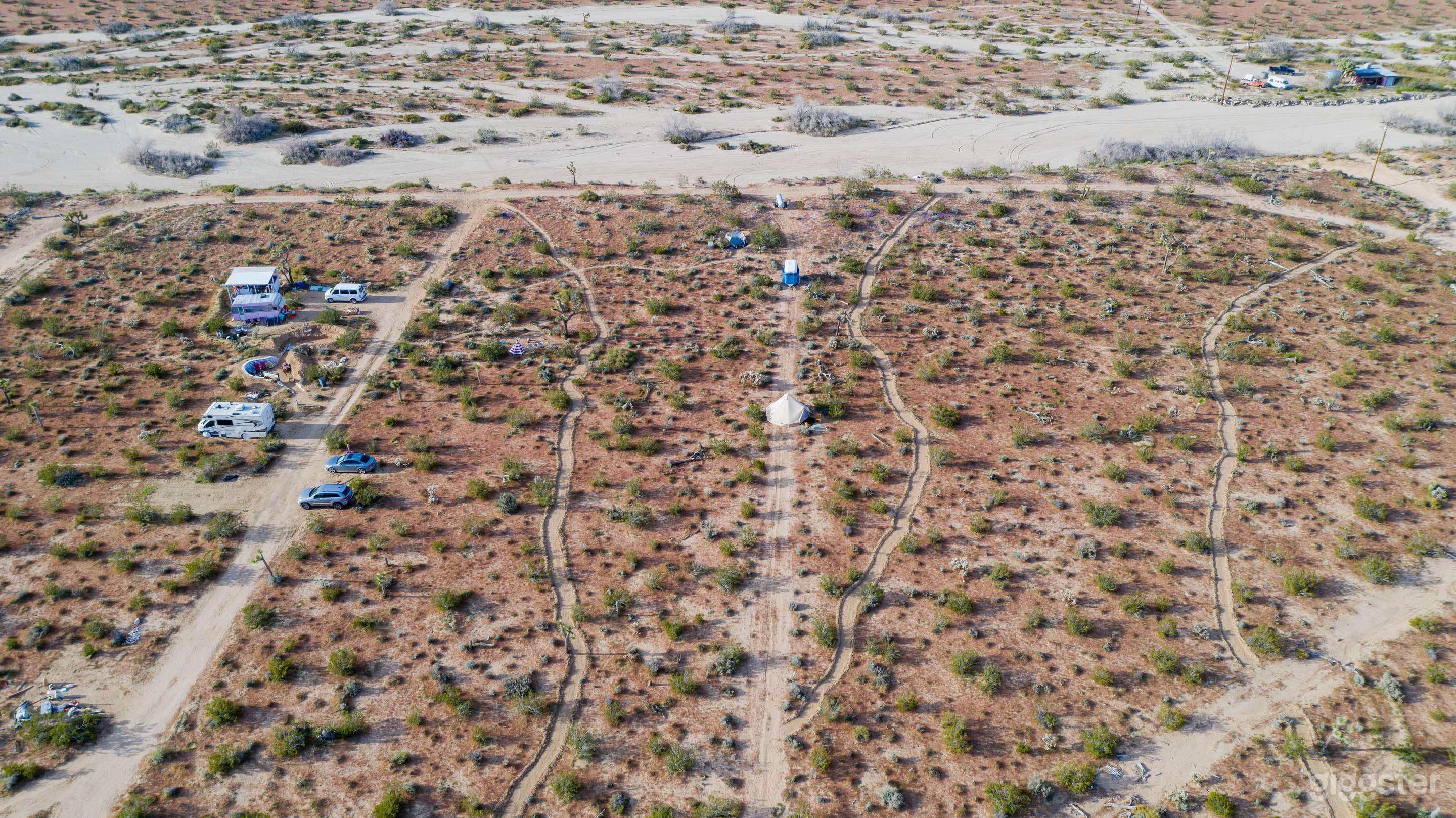 Drone shot showing the upper part of the property.