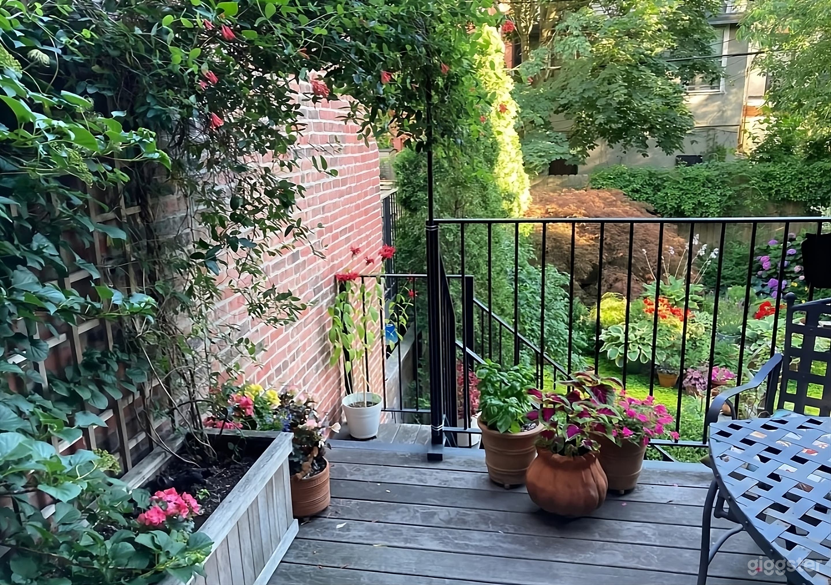 French doors in the dining room lead out to the deck and stairway to the backyard.
