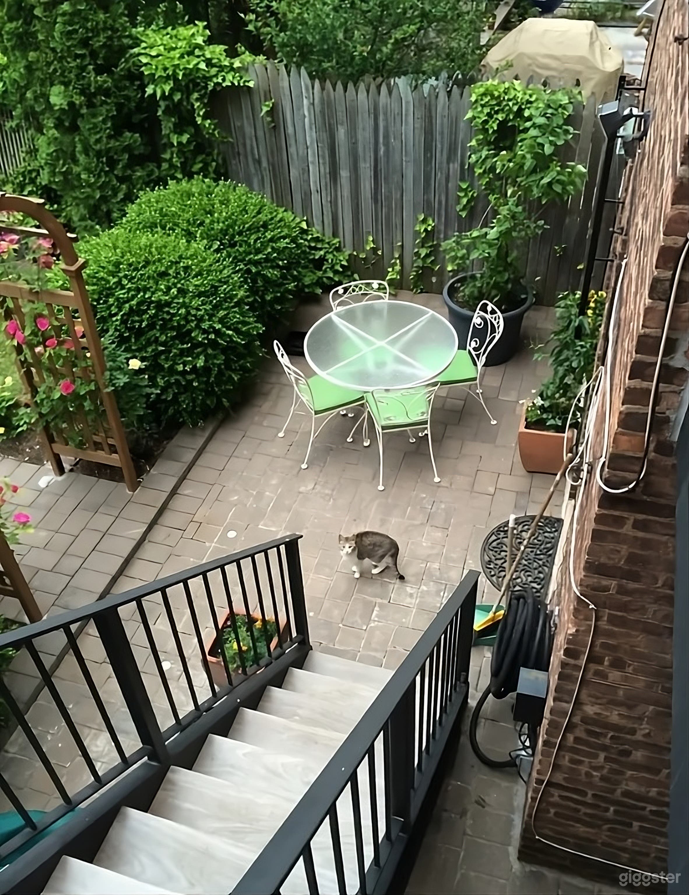 Large patio area adjacent to the yard.